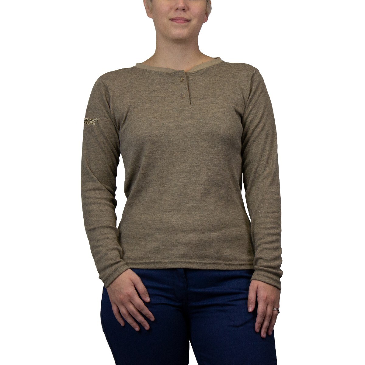 NSA Women's Hautework Just the Basics FR Henley in Tan